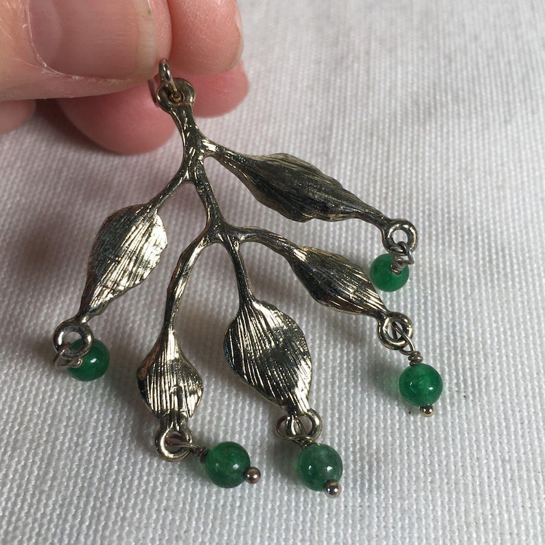 Vintage Anthropologie Gold Tone Leaves Green Bead Drop Dangle Pierced Earrings image 6