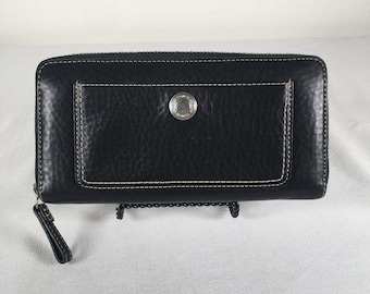 Authentic Vtg Coach Chelsea Black Zip Around Accordion Pebble Leather Wallet