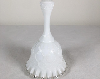 Vintage Fenton Silver Crest Spanish Lace Bell Milk Glass Ruffles #3567-SC