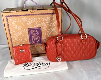 Brighton Bijoux Top Handle Purse Handbag w/Matching Wallet Rust Croco Trim