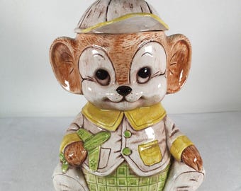 Tarro para galletas Vintage Treasure Craft con diseño de un niño ratón sosteniendo un avión, pintado a mano, 30 cm (12").