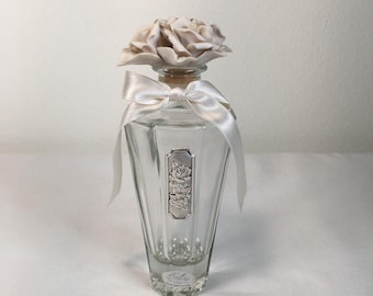 Vtg Cellini by Studio Glass Perfume Bottle Porcelain White Rose Stopper Italy