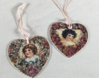 Vtg 1996 Bradford Editions Heavenly Hearts Ornaments Patience & Inspiration