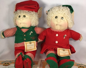 1988 Soft Sculpt Cabbage Patch Kids Dolls Christmas Kane & Kelly  Hand Signed