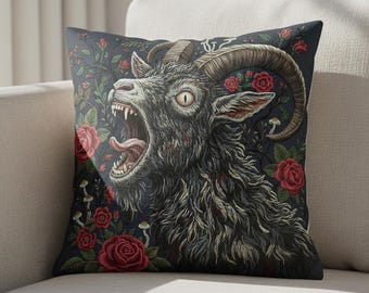 Screaming Goat Surreal Art Pillow | Absurdist Animal Decor | Eccentric Graphic Cushion Cover