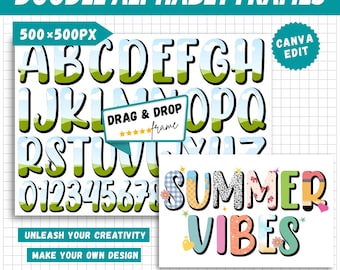 Editable Doodle Alphabet Canva Frames, Custom Fill (Digital Download)