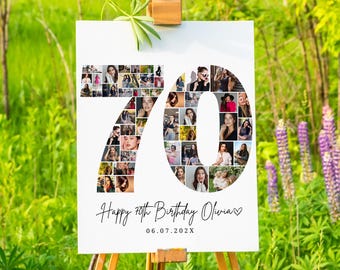 Mall för fotokollage för 70-årsdag, personlig present (digital nedladdning)