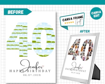 40th Birthday Photo Collage Template, Personalized Gift (Digital Download)
