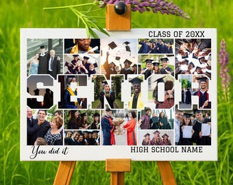Senior Photo Collage Template, High School Graduation Keepsake (Canva Frame, Digital Download)