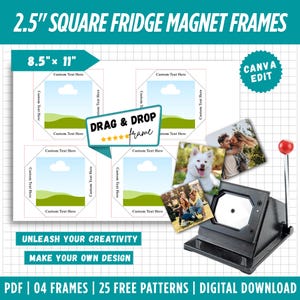 Editable Fridge Magnet Canva Template, Square Fridge Magnet Template, Photo Fridge Magnet Template, Custom Magnet Machine Template