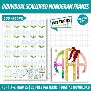 Individual Scalloped Monogram Photo Frame Template, Drag & Drop (Digital Download)