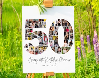 50th Birthday Photo Collage Template, Personalized Anniversary Gift (Digital Download)