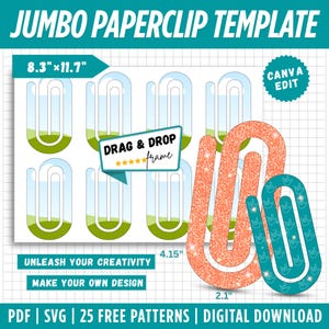 Plantilla editable de clip jumbo de Canva, plantilla de marcapáginas con clip, sublimación de clip jumbo, arrastrar y soltar foto, plantilla de marcapáginas