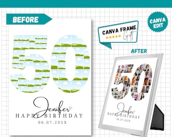 50th Birthday Photo Collage Template, Personalized Gift (Digital Download)