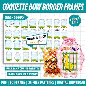 Editable Coquette Bow Frame Templates: DIY Design, Doodle Border (Digital Download)