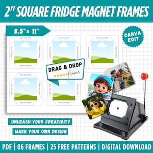 Editable Fridge Magnet Canva Template, Square Fridge Magnet Template, Photo Fridge Magnet Template, Custom Magnet Machine Template