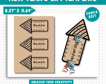 Plantilla imprimible para regalo de Año Nuevo, plantilla de regalo de chocolate, regalo para Nochevieja, idea de regalo pequeño para Nochevieja, PDF imprimible