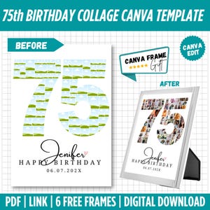 75th Birthday Photo Collage Template, Editable 75th Birthday Photo Poster, Personalized 75th Birthday Gift, 75th Anniversary Gift Collage