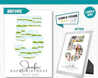 Editable 5th Birthday Photo Collage Template: (Digital Download, 24x36in, 40 Photos)