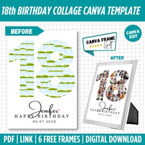 18th Birthday Photo Collage Template, Editable 18th Birthday Photo Poster, Personalized 18th Birthday Gift, 18th Anniversary Gift Collage