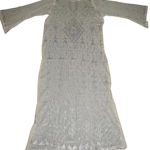 Vestido abaya caftán egipcio de tela de tul de red/metal color plata