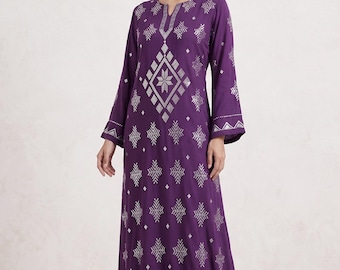 Abito abaya caftano egiziano in metallo color argento / tessuto tulle a rete