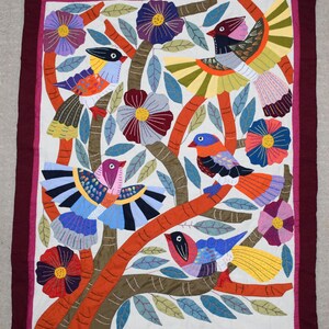 Handgemaakt Khayamiya patchwork tapijt bloemen vogel appliqué boho textiel wanddecoratie