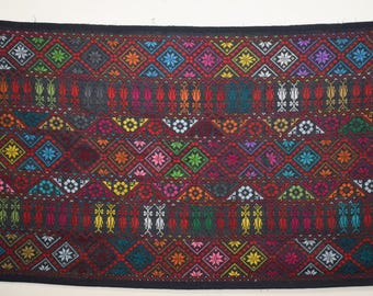 Maroon Multicolour Row Palestinian Tatreez Fabric - 5.9 x 2.5 ft Hand Embroidered Bedouin Panel