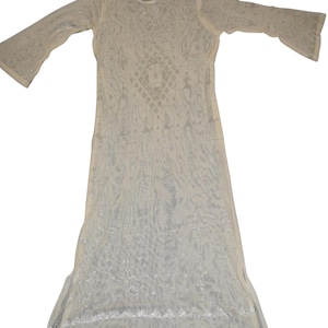 Vestido abaya caftán egipcio de tela de tul de red/metal color plata