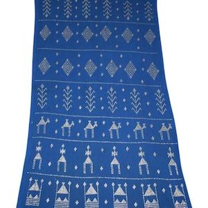 Blue egyptian assuit silver metal / net tulle fabric wrap shawl scarf