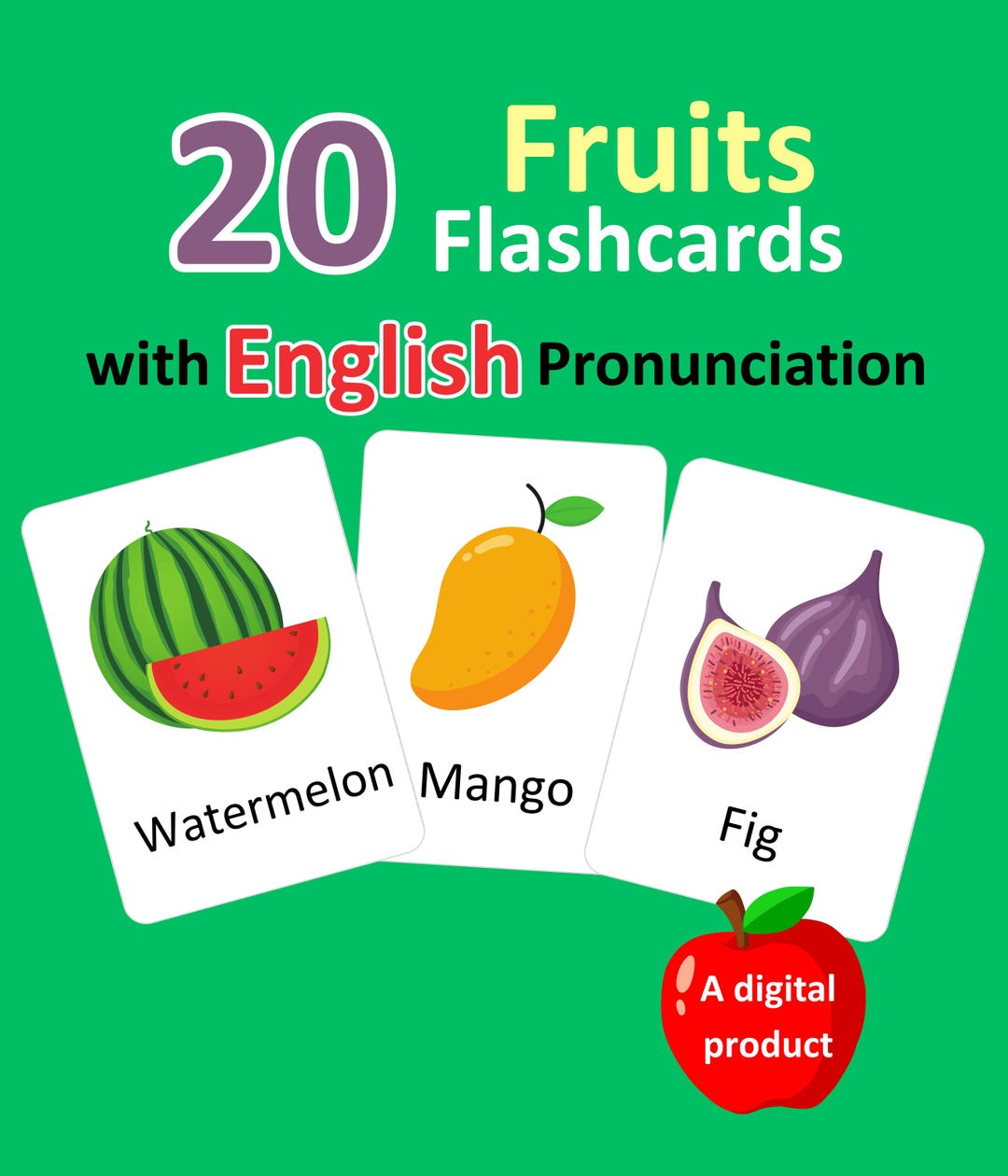 Fruits Flashcards Montessori Vocabulary, Educational Cards for Kids ...