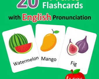 Fruits Flashcards Montessori Vocabulary, Educational Cards for Kids, Digital Download, English Learning Cards