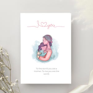 Cartão e envelope para o Dia das Mães para imprimir. Imprima em casa um cartão de Dia das Mães pintado para ela. Download digital.