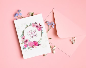 Printable Floral Thank You Cards & Gift Tags: Instant Download (PDF Bundle)