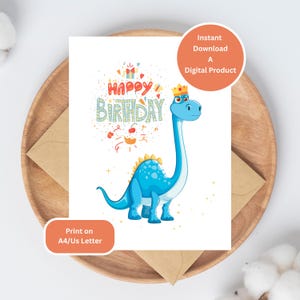 Kids Dinosaur Prince Birthday Card for Boys, Printable Birthday Card, Dinomite Birthday Card, Children printable card Digital Download