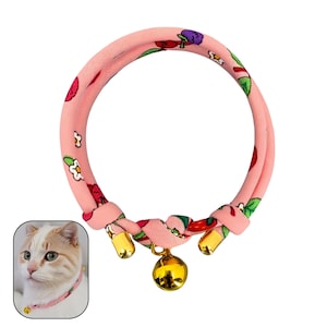 Handmade Floral Cat Collar: Adjustable Cotton Rope Slip-On with Bell