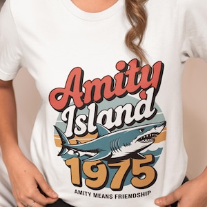 Jaws Amity Island Digital Download | Retro Movie PNG | Vintage Shark design | Summer Beach Shirt | 80&#39;s Tee | Palm Trees | Sun Surf Sand