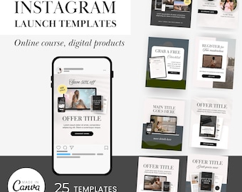 25 Launch Mockup Instagram Canva Templates for Online Courses, E-books, Freebies, Masterclasses & Live Calls