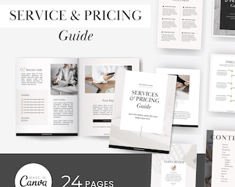 Service & Pricing Guide Canva Template includes Editable Price List, Welcome Packet, Business Brochure