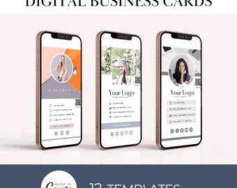Digital Editable Business Card Templates | 12 Modern Canva Designs with clickable links & QR code