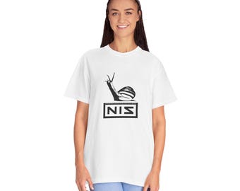 Nine Inch Snail Tee, Metalhead, Humorous Band Snail Shirt, Unisex Soft Garment-Dyed Top, Metal Music Gift, Rocker, Nine Inch Nails, NIN