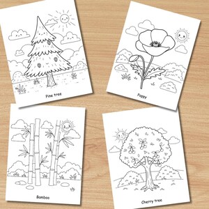25 Pages Coloring Pages for Kids, Plants & Flowers Printable Coloring Book PDF, Nature Educational Fun Pdf, Home School Kids Learn Activity