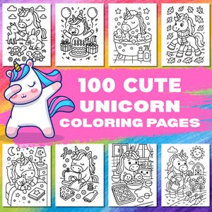 Unicorn Coloring Pages, 100 Cute Easy Bold Unicorn Coloring Book, Unicorn Coloring Sheets PDF, Unicorn Printable Digital Kids Coloring Pages
