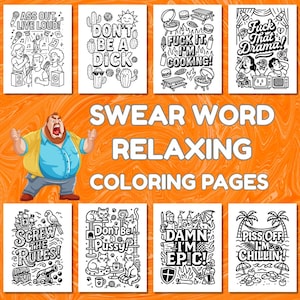 Swear Word Coloring Pages, 70 Funny Easy Bold Curse Word Pages, Adult Coloring Book PDF, Cuss Words Printable or Digital, instant download