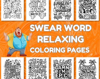 Swear Word Coloring Pages, 70 Funny Easy Bold Curse Word Pages, Adult Coloring Book PDF, Cuss Words Printable or Digital, instant download