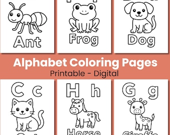 26 Pages Alphabet Coloring Book for Kids, ABC Coloring Game, Baby's First ABC Book Printable PDF, Preschool Coloring Pages Letters Worksheet