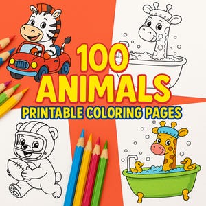 Animals Printable Coloring Pages For Kids, 100 Cute Coloring Page, Toddlers Easy Coloring Sheets Activity Preschool Homeschool Kindergarten