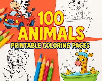 Animals Printable Coloring Pages For Kids, 100 Cute Coloring Page, Toddlers Easy Coloring Sheets Activity Preschool Homeschool Kindergarten