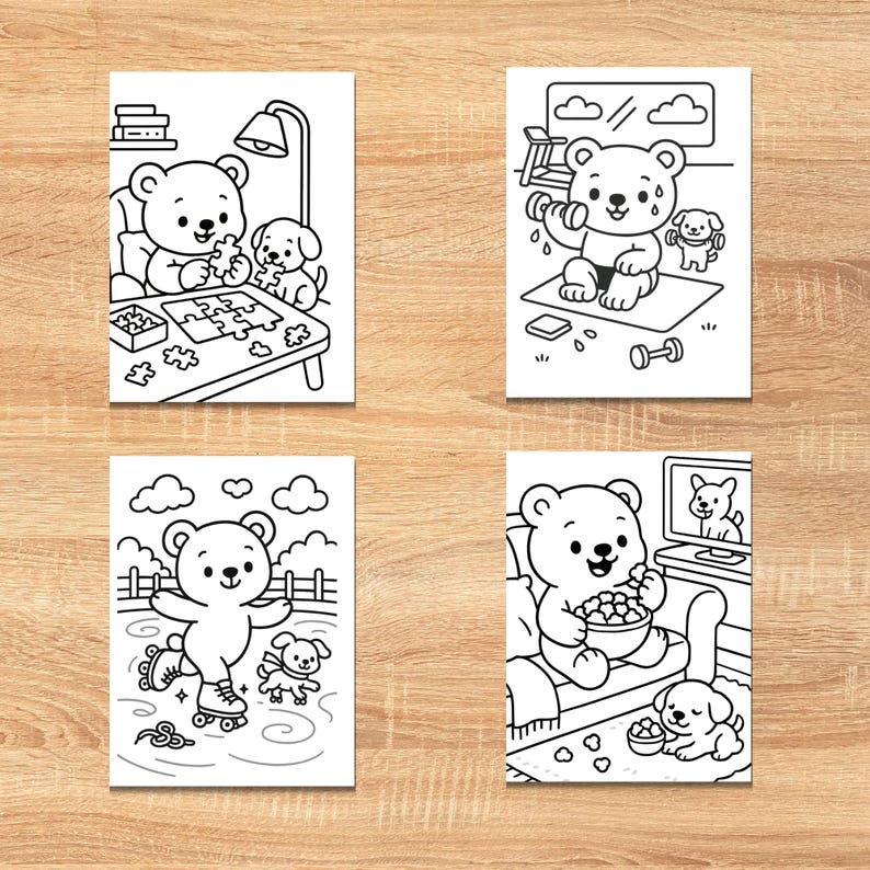 50 Cozy Bear Coloring Pages, Bold and Easy Coloring Book, Simple Summer Coloring Page, Coloring Sheets Printable Digital, instant download