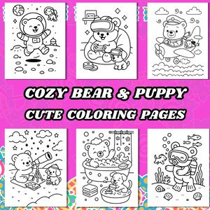 50 Cozy Bear Coloring Pages, Bold and Easy Coloring Book, Simple Summer Coloring Page, Coloring Sheets Printable Digital, instant download